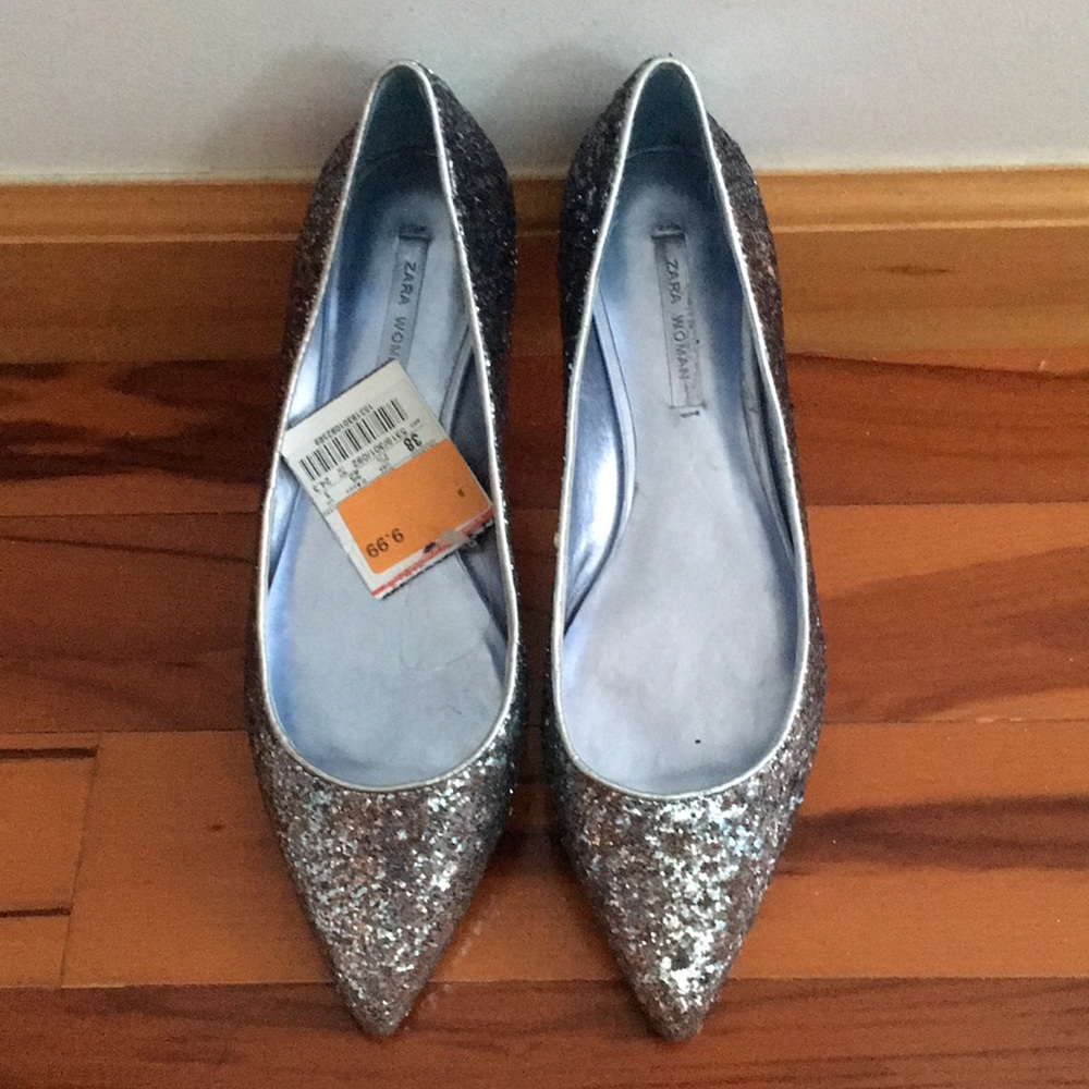 Zara blue & silver ombré glitter flats